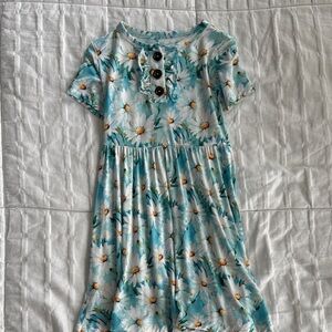 Charming Floral Kids Dress in Blue